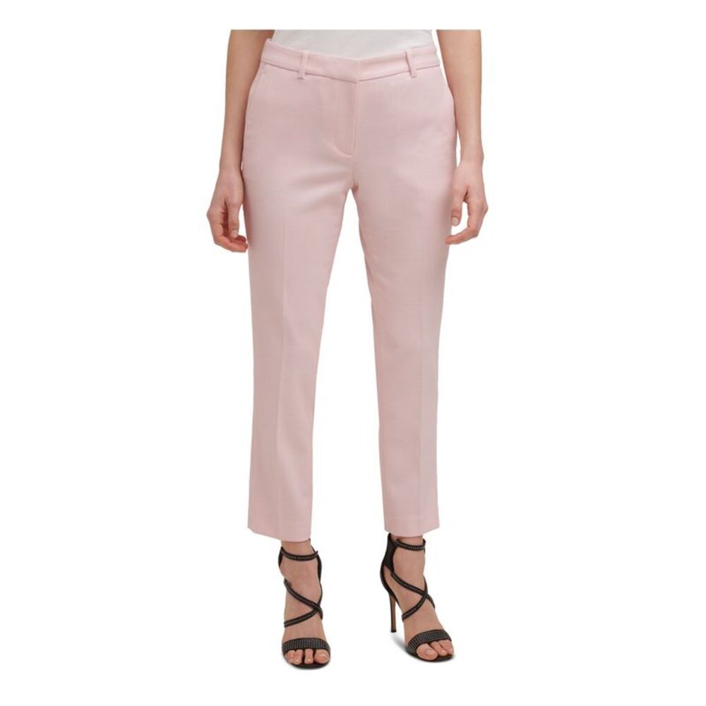 DKNY Womens Pink Stretch Mid Rise Ankle Wear To Work Straight leg Pants 14